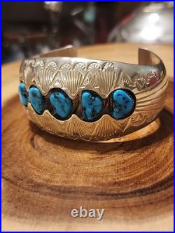 P. BENALLY Sterling Signed Navajo Indian Southwestern Silver Cuff with Turquoise
