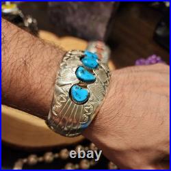 P. BENALLY Sterling Signed Navajo Indian Southwestern Silver Cuff with Turquoise
