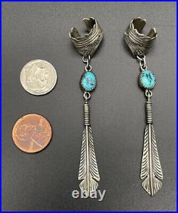 Pair Of Vintage Sterling Silver Navajo Earrings Ahasteen Turquoise Stone