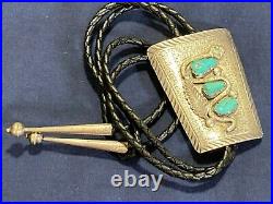 Pawn Signed Zuni Snake Bolo Tie Sterling Silver Pendant Turquoise Viola Calavaza