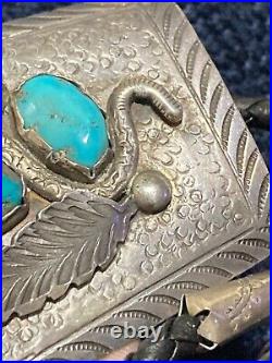 Pawn Signed Zuni Snake Bolo Tie Sterling Silver Pendant Turquoise Viola Calavaza