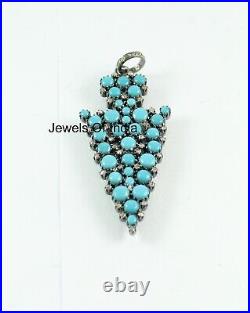 Pendant 925 Sterling Silver Natural Rosecut Diamond Turquoise Pendant Jewelry