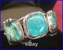 Quality Vintage Navajo Large Turquoise Sterling Silver Native American Bracelet