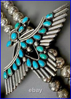 RARE HUGE Vintage Navajo Sterling Silver Thunderbird Turquoise Necklace & Cuff
