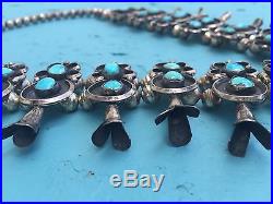 RARE Vintage 60's Sterling Silver Native Turquoise SQUASH BLOSSOM NECKLACE