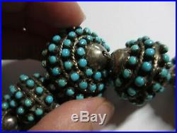 RARE XFINE OLD NAVAJO STERLING BENCH BEAD INLAID WithTURQUOISE NECKLACE 164 GRAMS