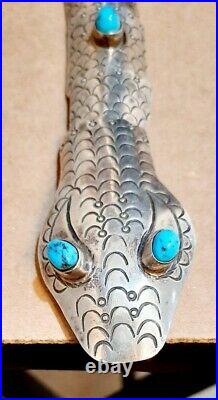 RARE sterling silver OLD Native American Snake Turquoise Men's hat band- Signed