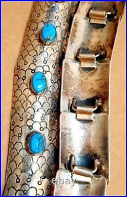 RARE sterling silver OLD Native American Snake Turquoise Men's hat band- Signed