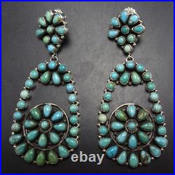 RENELL PERRY Navajo 3 Long TURQUOISE CLUSTER Sterling Silver EARRINGS Dangle