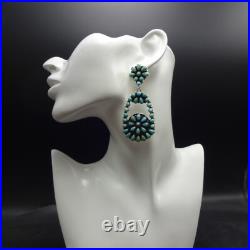 RENELL PERRY Navajo 3 Long TURQUOISE CLUSTER Sterling Silver EARRINGS Dangle