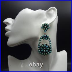 RENELL PERRY Navajo 3 Long TURQUOISE CLUSTER Sterling Silver EARRINGS Dangle