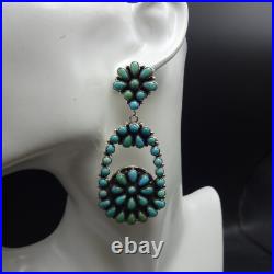 RENELL PERRY Navajo 3 Long TURQUOISE CLUSTER Sterling Silver EARRINGS Dangle