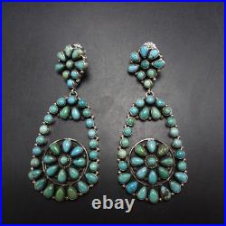 RENELL PERRY Navajo 3 Long TURQUOISE CLUSTER Sterling Silver EARRINGS Dangle