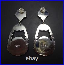 RENELL PERRY Navajo 3 Long TURQUOISE CLUSTER Sterling Silver EARRINGS Dangle