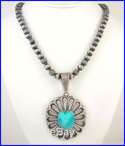 ROBERT SHAKEY Navajo Handmade Sterling Silver Turquoise Bead Necklace 21 J LX