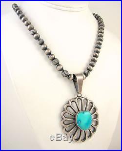 ROBERT SHAKEY Navajo Handmade Sterling Silver Turquoise Bead Necklace 21 J LX