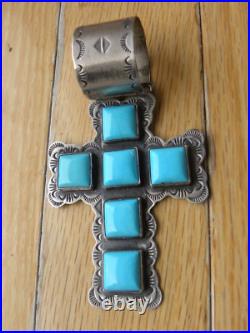 ROCKI Gorman Sterling Silver Turquoise Cross Pendant KC Cook $750 ROCKI Gorman Sterling Silver Turquoise Cross Pendant KC Cook $750