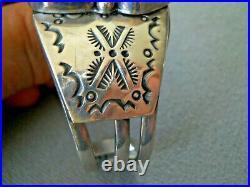 R J APACHETO Native American Royston Turquoise Cluster Sterling Silver Bracelet