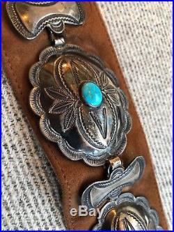 Rare 50s Lloyd Kiva Cherokee / Navajo Sterling Silver & Turquoise Concho Belt