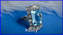 Rare 6.0 Ct Diamond Vintage Antique Engagement Deco Aquamarine Ring Era 1905's