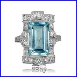 Rare 6.0 Ct Diamond Vintage Antique Engagement Deco Aquamarine Ring Era 1905's