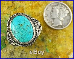 Rare C. 1930s Hopi MORRIS ROBINSON (d) Sterling Silver Turquoise Ring Sz 7.5