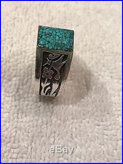 Rare Gem Grade Kingman Spiderweb Turquoise Sterling Silver Overlay Ring. Signed
