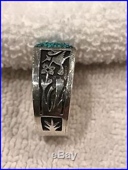 Rare Gem Grade Kingman Spiderweb Turquoise Sterling Silver Overlay Ring. Signed