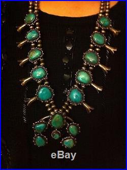 Rare High Quality Turquoise& Sterling Silver Squash Blossom Necklace 253g