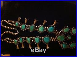 Rare High Quality Turquoise& Sterling Silver Squash Blossom Necklace 253g
