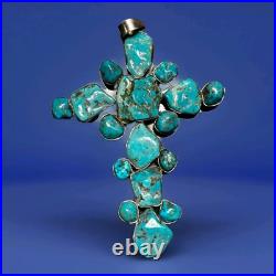 Rare Huge 5' Natural Native American Sterling Silver & Turquoise Stones Cross Rare Huge 5' Natural Native American Sterling Silver & Turquoise Stones Cross