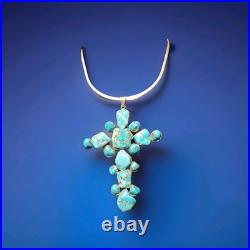 Rare Huge 5' Natural Native American Sterling Silver & Turquoise Stones Cross Rare Huge 5' Natural Native American Sterling Silver & Turquoise Stones Cross