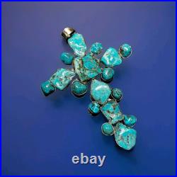 Rare Huge 5' Natural Native American Sterling Silver & Turquoise Stones Cross Rare Huge 5' Natural Native American Sterling Silver & Turquoise Stones Cross