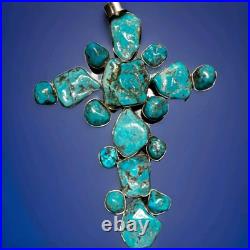 Rare Huge 5' Natural Native American Sterling Silver & Turquoise Stones Cross Rare Huge 5' Natural Native American Sterling Silver & Turquoise Stones Cross