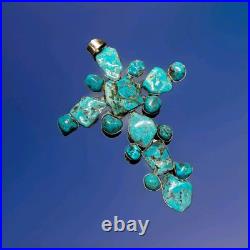 Rare Huge 5' Natural Native American Sterling Silver & Turquoise Stones Cross Rare Huge 5' Natural Native American Sterling Silver & Turquoise Stones Cross