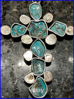 Rare Huge 5' Natural Native American Sterling Silver & Turquoise Stones Cross Rare Huge 5' Natural Native American Sterling Silver & Turquoise Stones Cross
