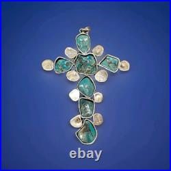 Rare Huge 5' Natural Native American Sterling Silver & Turquoise Stones Cross Rare Huge 5' Natural Native American Sterling Silver & Turquoise Stones Cross