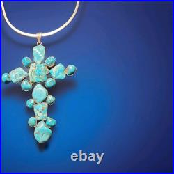 Rare Huge 5' Natural Native American Sterling Silver & Turquoise Stones Cross Rare Huge 5' Natural Native American Sterling Silver & Turquoise Stones Cross