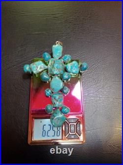 Rare Huge 5' Natural Native American Sterling Silver & Turquoise Stones Cross Rare Huge 5' Natural Native American Sterling Silver & Turquoise Stones Cross