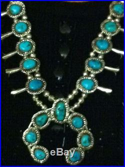 Rare Old Pawn High Quality Turquoise Squash Blossom& Sterling Silver Necklace