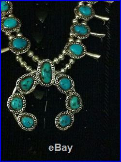 Rare Old Pawn High Quality Turquoise Squash Blossom& Sterling Silver Necklace