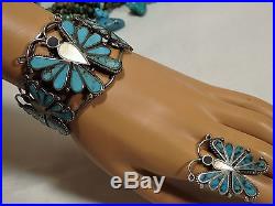 Rare Old ZUNI Nevada TURQUOISE STERLING Silver BUTTERFLY Totem CUFF & RING sz6