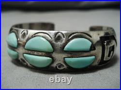 Rare Rick Tsosie Vintage Navajo Mint Green Turquoise Sterling Silver Bracelet