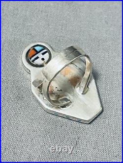 Rare Rotating Vintage Zuni Turquoise Coral Sterling Silver Inlay Ring