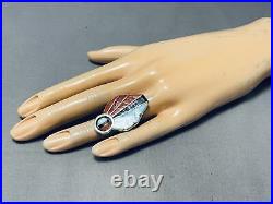 Rare Rotating Vintage Zuni Turquoise Coral Sterling Silver Inlay Ring