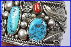 Rare Thomas Singer. 925 Sterling Silver Turquoise Coral Handmade Cuff Bracelet