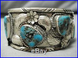 Rare Turquoise! Vintage Navajo Persin Sterling Silver Bracelet Old