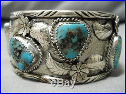 Rare Turquoise! Vintage Navajo Persin Sterling Silver Bracelet Old