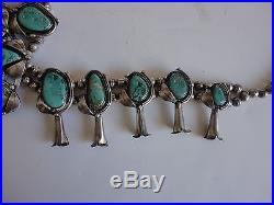 Rare Vintage 1950s Navajo Sterling Silver Turquoise Squash Blossom Necklace Sgnd