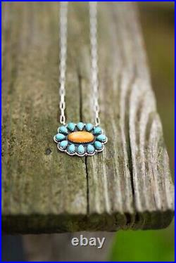 Real Turquoise & 925 Sterling Silver Necklace. Southwestern Jewelry